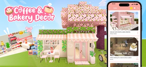 Furniture mod for Minecraft PE - This tool empowers users to build delightful culinary spaces, offering pastel-themed cafe fronts and a variety of bakery-inspired decorative items.