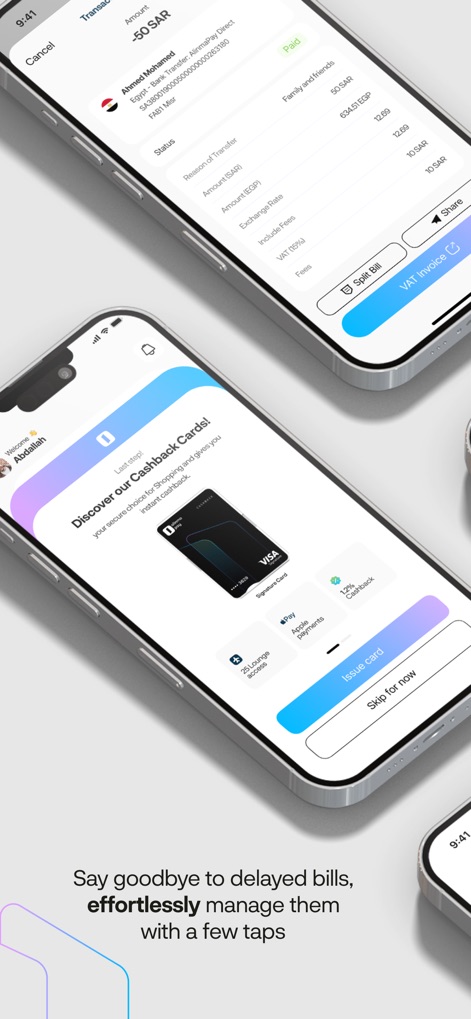 alinma pay - Users can review comprehensive transaction information, including the 'Split bill' feature, and discover attractive 'cashback Cards' promotions.