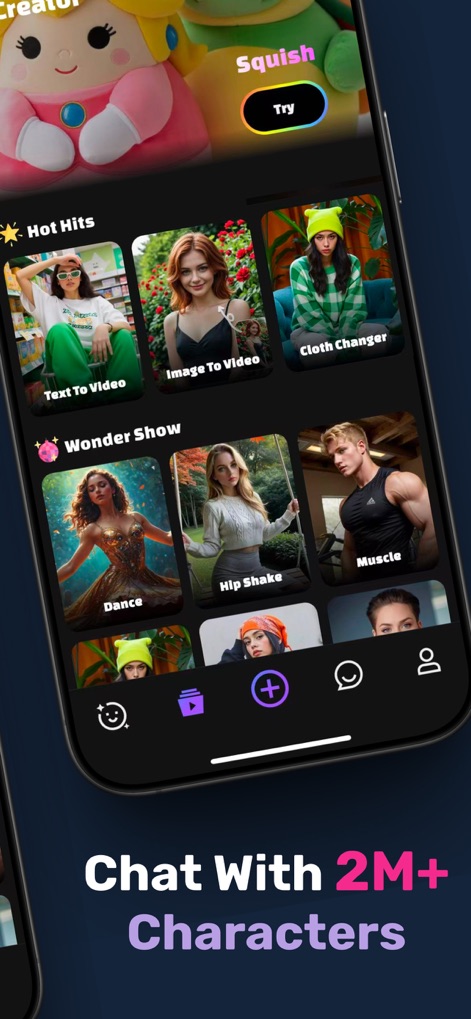 Yollo AI: Roleplay, AI Video - The app empowers users to transform ideas into dynamic content using features like 'Text To Video' and engaging 'Wonder Show' effects.