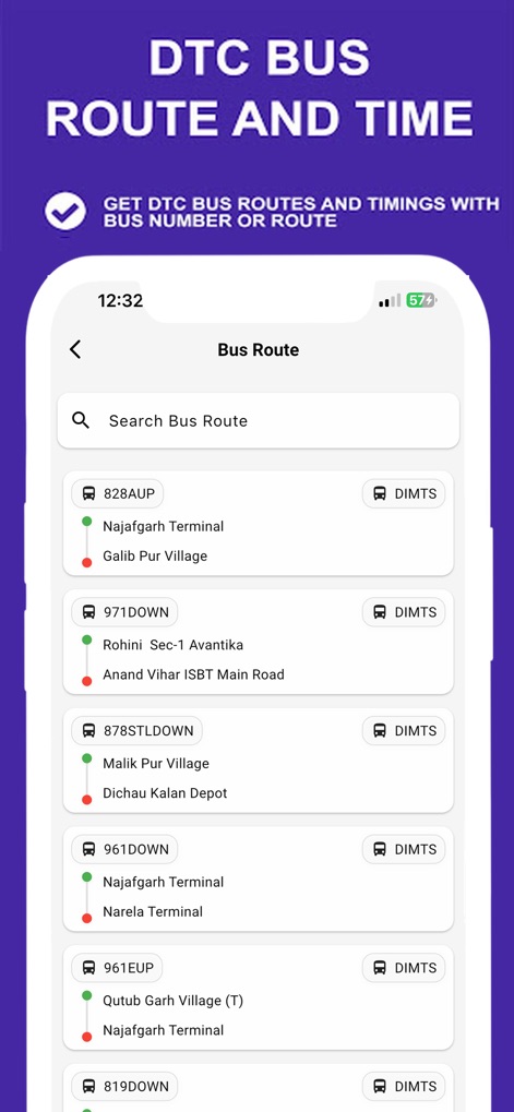 Delhi Metro Route Map and Fare - This tool includes an efficient bus route search bar for quick lookups and presents a clear list of bus routes complete with their origin and destination points.