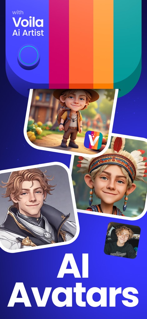 Voilà AI Artist Cartoon Filter - Explore the creation of unique "AI Avatars," showcasing a variety of cartoon styles and personalized artistic interpretations generated by the app.