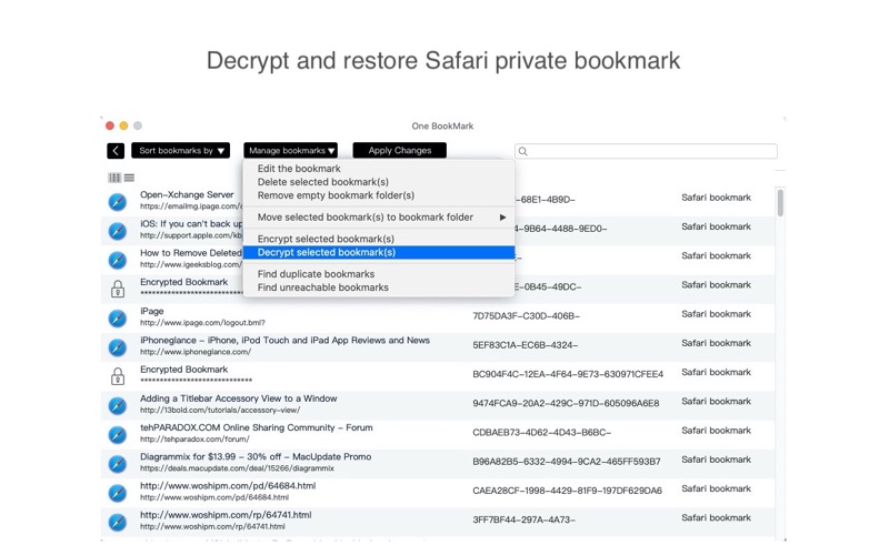One Bookmark Screenshot