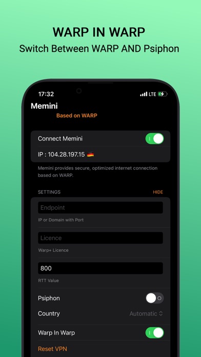 Memini VPN: Warp Screenshot