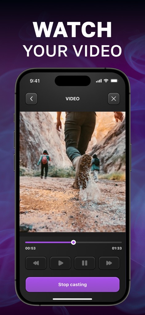 Universal TV Remote Control 。 - Users can enjoy their videos on the big screen, complete with a clear progress bar and essential media playback controls for a smooth viewing experience.