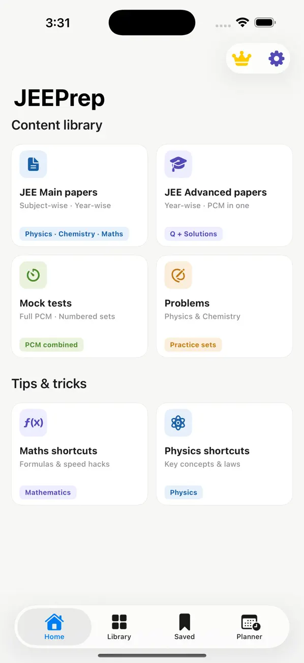 Screenshot #1 pour JEEPrep: Main & Advanced PYQ