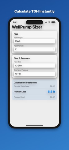 Well Pump TDH Sizer screenshot