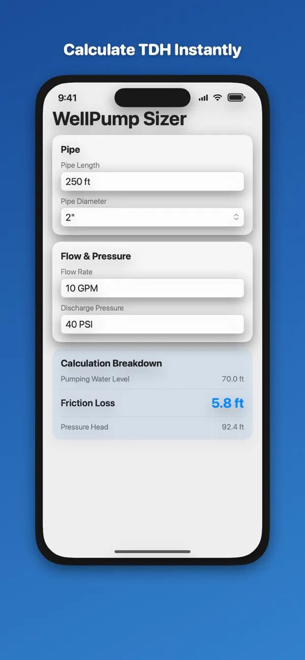 Screenshot #2 pour Well Pump TDH Sizer