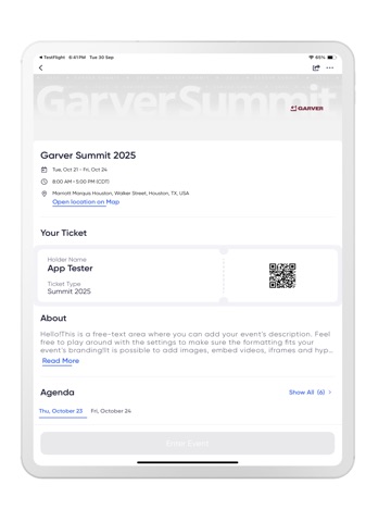 Garver Events iPad screenshot