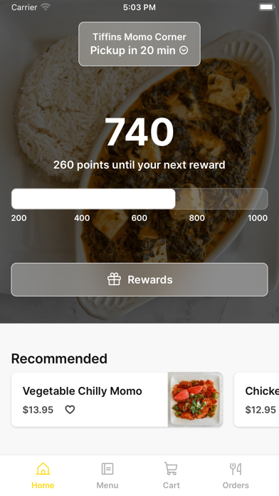 Tiffins Momo Corner iPhone screenshot 1 - Food & Drink app