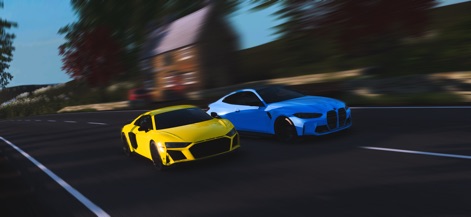 Apex Racing - O aplicativo exibe duelos emocionantes entre veículos de alto desempenho, como o Audi R8 e o BMW M4, com um impressionante efeito de desfoque de movimento.