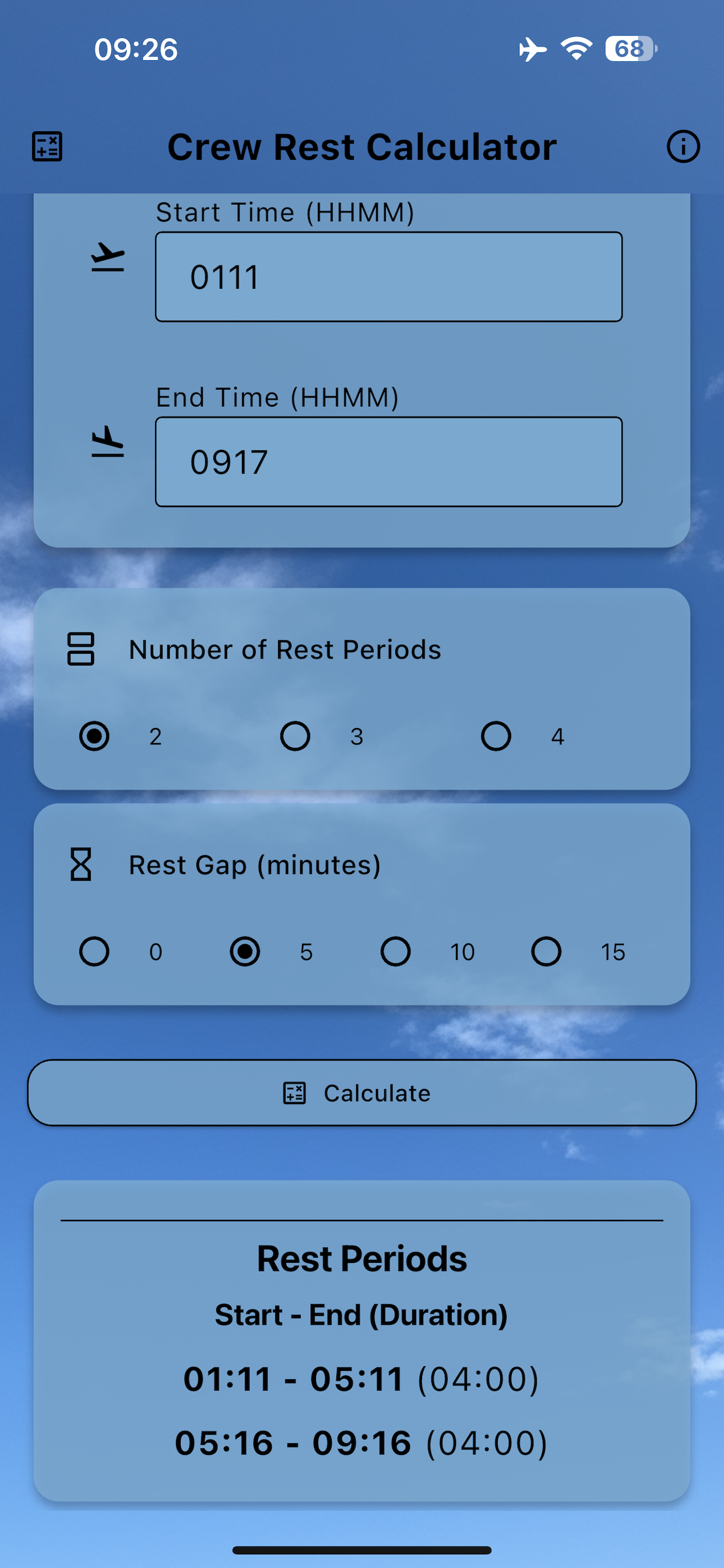 Crew Rest Calculator App