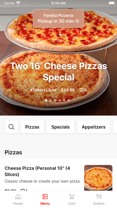Familia Pizzeria iPhone screenshot 2 - Food & Drink app