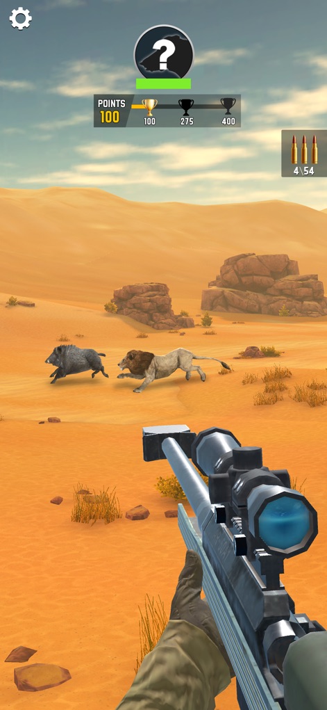 Sniper Shooter Wild - Discover the challenge of the arid desert zone, where players encounter powerful animals such as lions and wild boars with a high-tech silver sniper rifle.