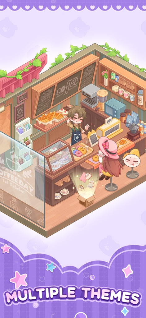 Oops! Tidy Up - Delve into a meticulously designed coffee shop counter, showcasing an inviting display of fresh baked goods and a professional espresso machine, exemplifying the app's attention to detail.