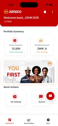 ZANACO SHAREHOLDER iPhone screenshot