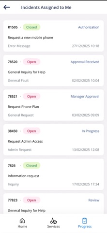 IFS assyst SelfSvc Beta iPhone screenshot