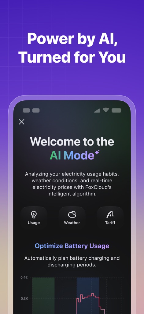 FoxCloud2.0 - Explore the AI Mode, which analyzes usage habits and weather conditions, then optimizes battery charging and discharging periods with intelligent algorithms.