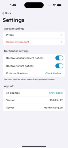 AAFA NSW MyCompApp screenshot