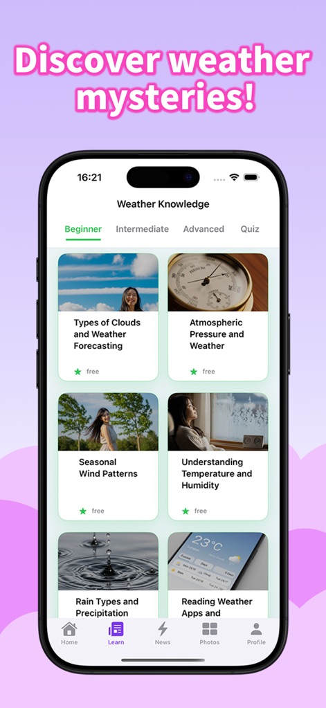 aero - Sky View Video Call - This tool offers curated "Weather Knowledge" modules, allowing users to delve into subjects like "Types of Clouds and Weather Forecasting" and other atmospheric insights.