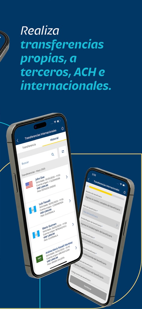 Banpaís - 이 앱을 통해 사용자는 '국제 송금 내역'을 확인하고 '수혜자 정보'를 입력하여 해외로 자금을 쉽고 안전하게 보낼 수 있습니다.