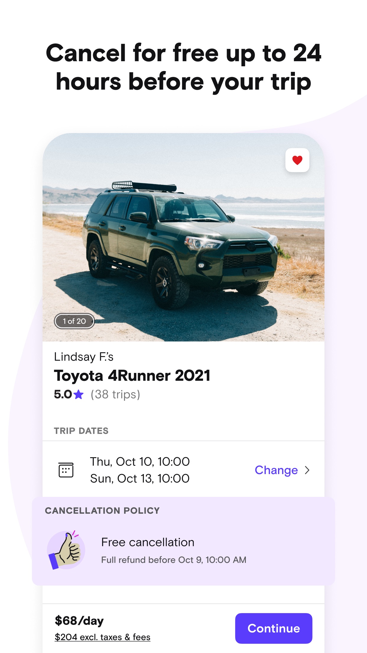 Screenshot do app Turo — Car rental marketplace
