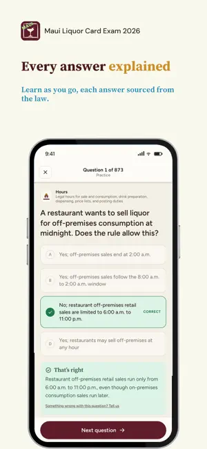 Maui Liquor Card Exam 2026 screenshot 2