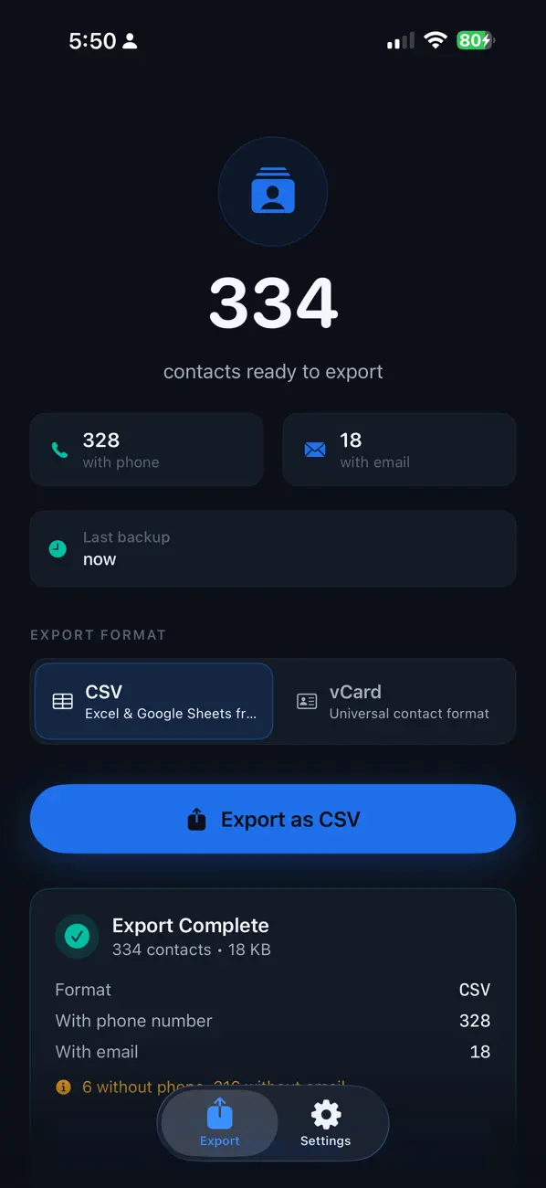 #2. ContactExport+ (iOS) di: Hatching Point LLC