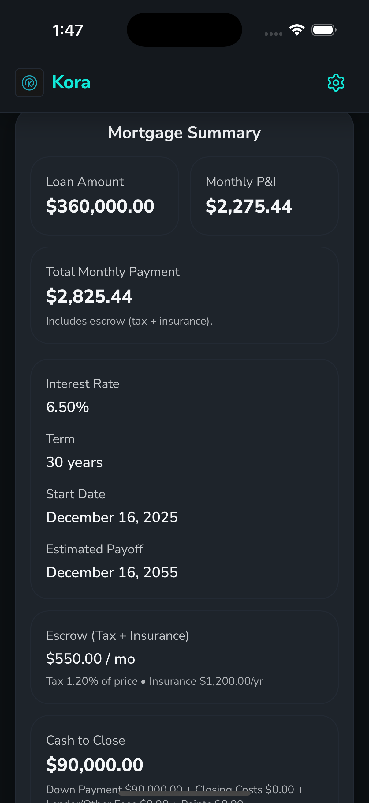 Kora Mortgage Calculator