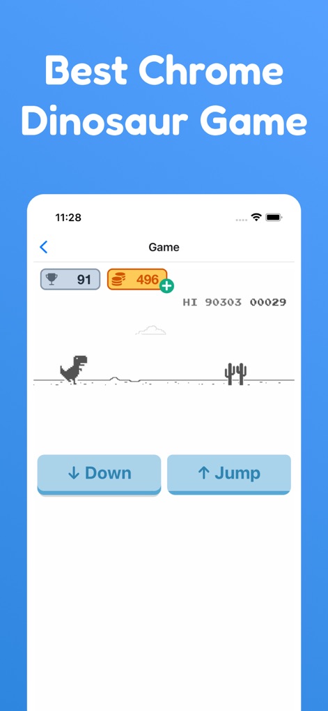 Tirek - No Wifi Games - Os usuários reconhecerão instantaneamente o layout familiar do jogo do dinossauro do Chrome, com o placar de pontuação visível no topo da tela.