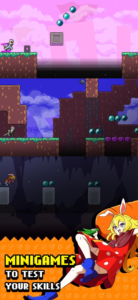 Idle Slayer: Addictive Clicker - Experience the variety of engaging mini-game challenges, featuring platforming mechanics and collectible bubbles to test user dexterity.