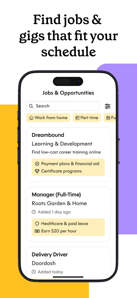 Propel: EBT, SNAP, WIC, & more - Users can explore a comprehensive job board featuring local employment opportunities and filter by work type to find roles that match their schedule.