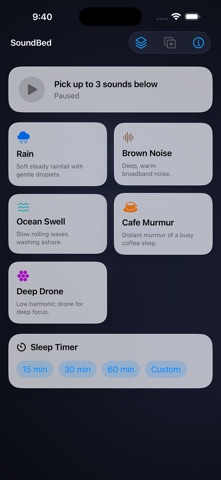 SoundBed: Focus Sound Mixer app screenshot