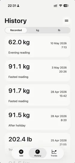 Captura de pantalla de QuickWeightLog en iPhone 2