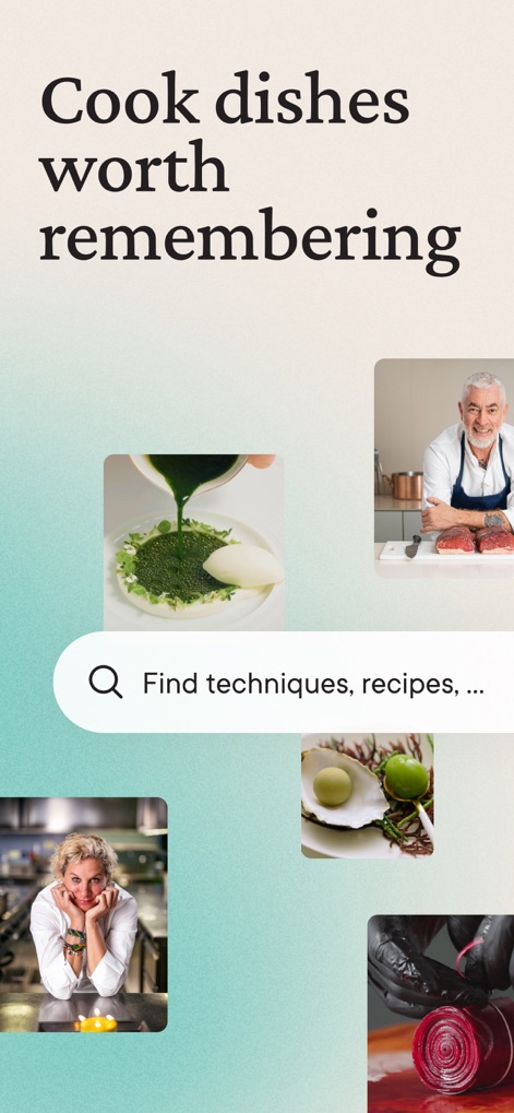 Gronda: Recipes for Chefs - Users can instantly discover inspiration through the prominent search bar and browse the app's collection of high-quality food photography.