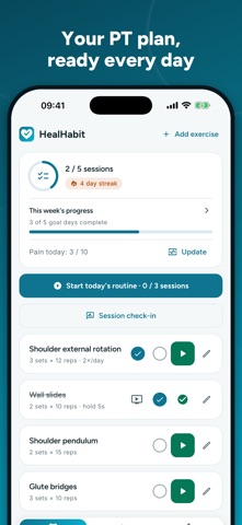 HealHabit: PT Exercise Log Screenshot 1 of 10