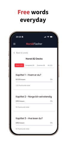 NorskFlashcards A1 to B2 screenshot