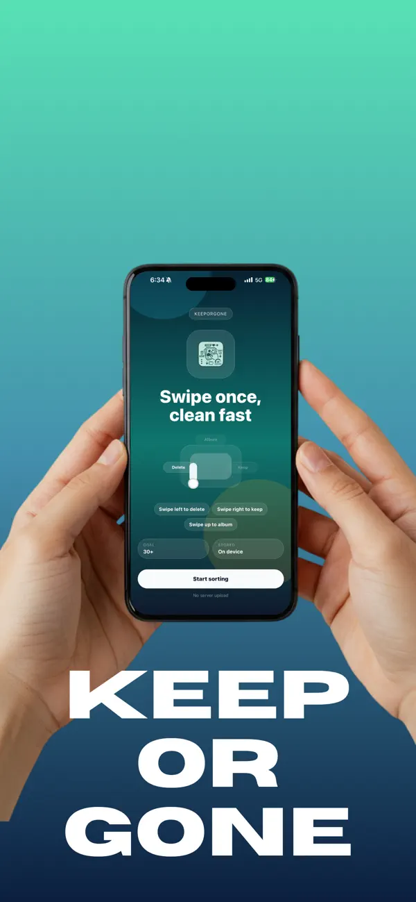Screenshot #1 pour KeepOrGone - Swipe Clean Photo