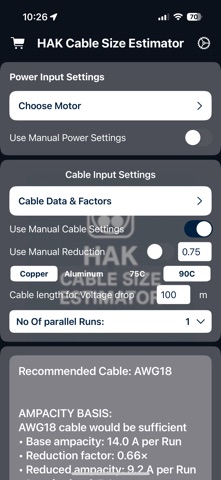 HAK Cable Size Estimator Screenshot 2 of 8
