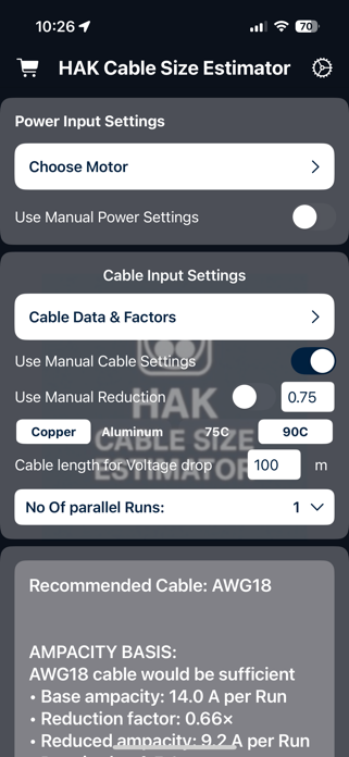 HAK Cable Size Estimator Screenshot 2 of 8