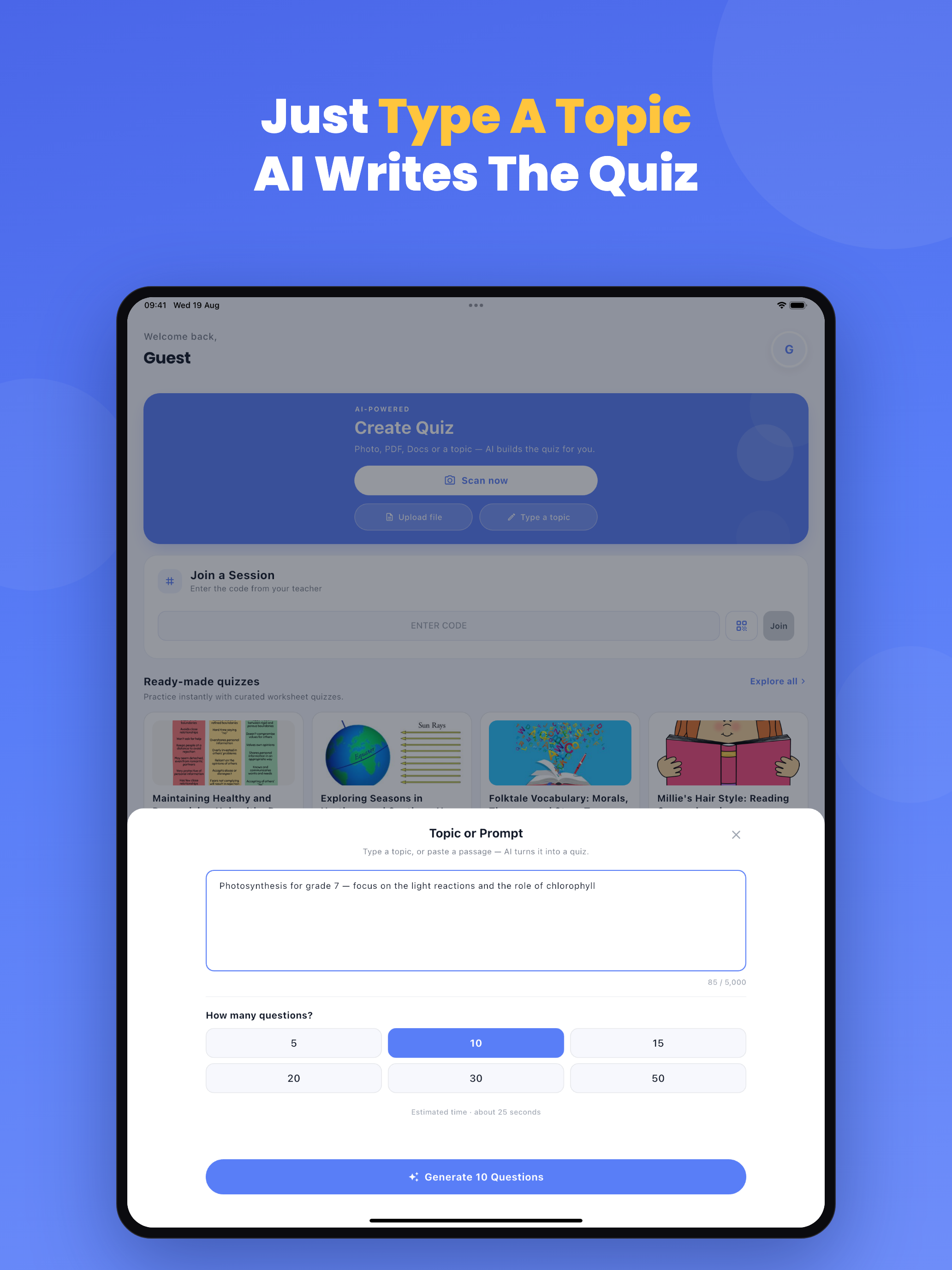 Worksheetzone: AI Quiz Maker screenshot 13