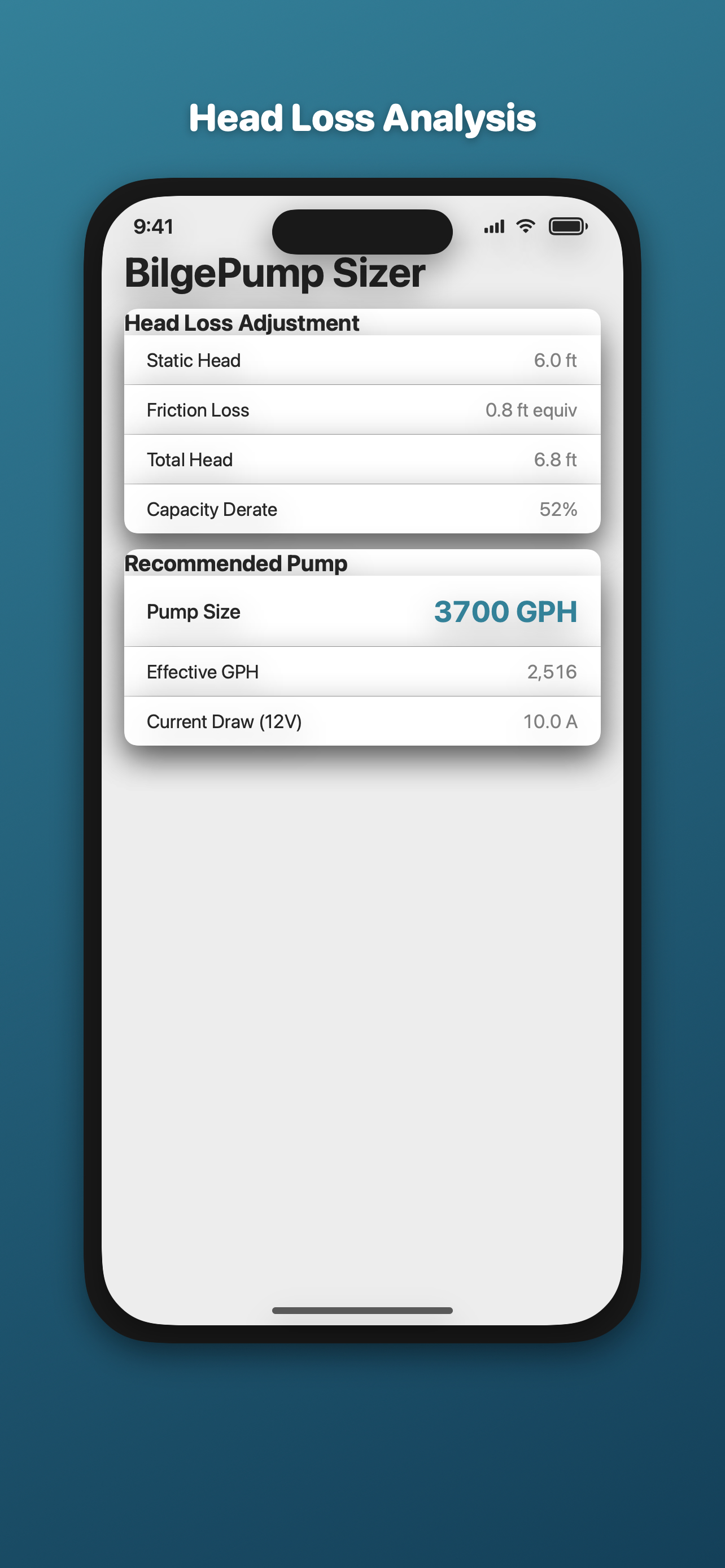 Bilge Pump Size & Flow screenshot 2