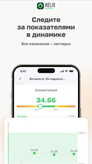 Скриншот HelixExpress скидки на анализы на iPhone 6