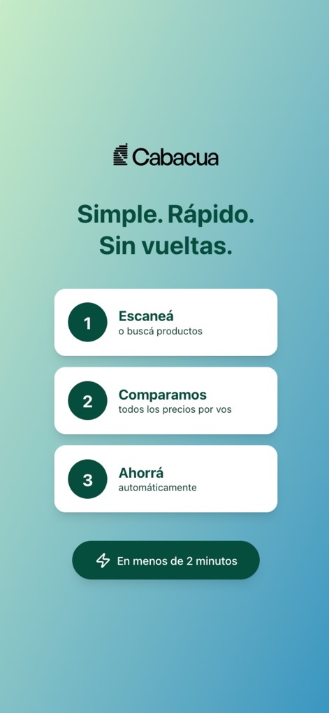 Cabacua - This screen outlines the user journey, from scanning products to enjoying automatic savings, emphasizing simplicity and speed.