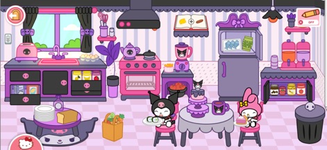 Hello Kitty And Friends World - Users can engage in delightful cooking activities with characters like Kuromi and My Melody, utilizing a wide range of kitchen appliances and ingredients.