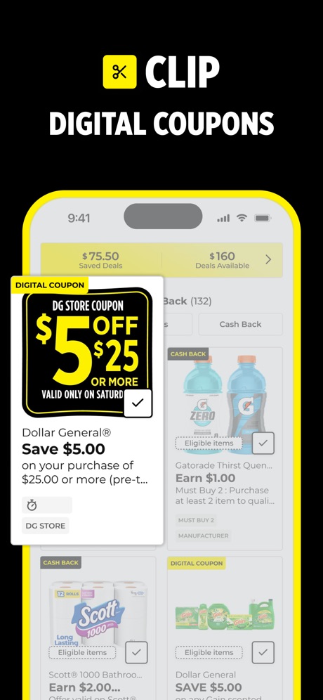 Dollar General-Digital Coupons App Store screenshot 3, headline “CLIP DIGITAL COUPONS”. Zoomed detail of the UI.