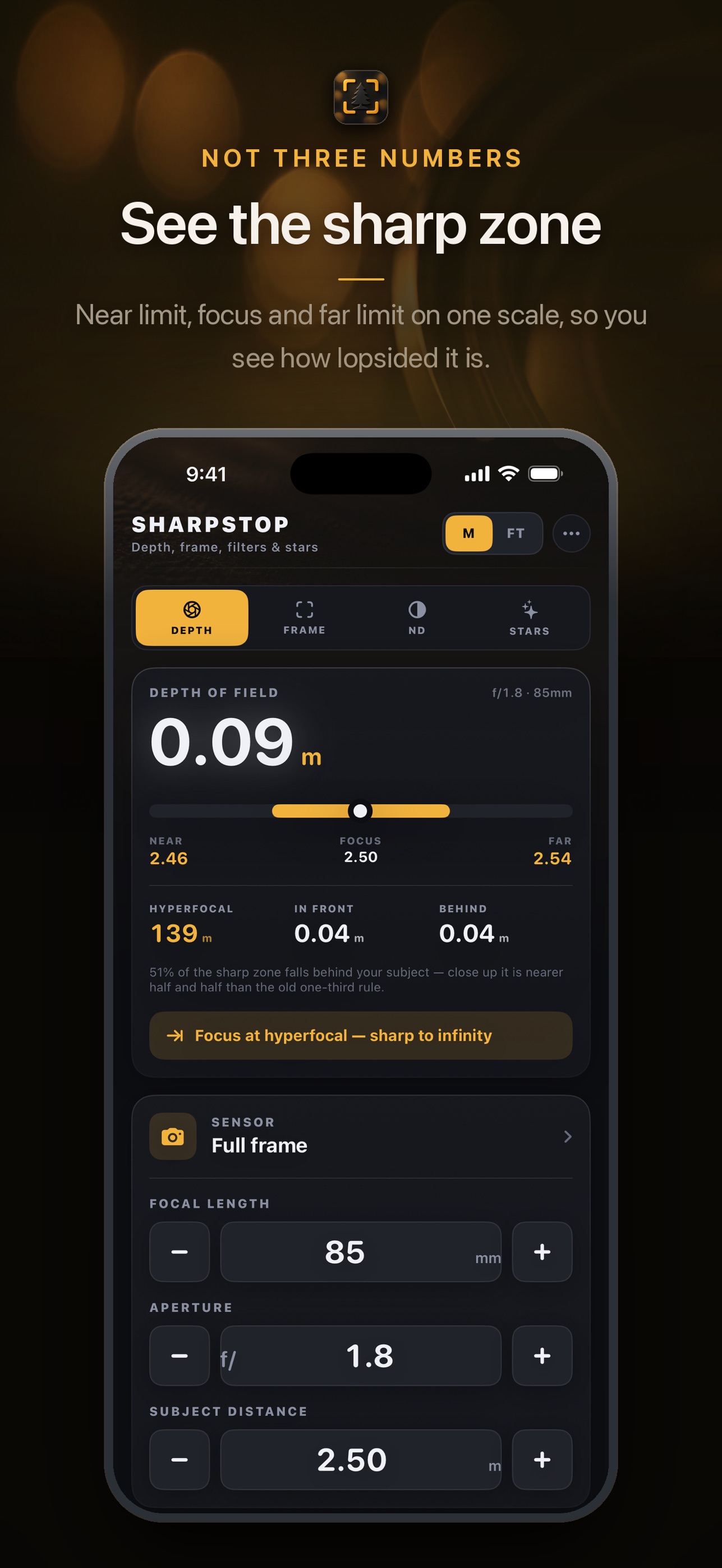 Screenshot 1 of SharpStop Depth of Field Calc
