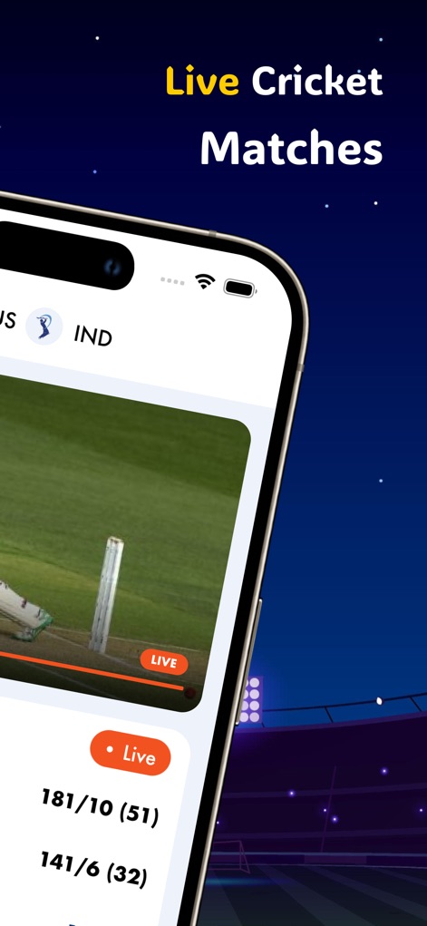 Live Cricket TV HD Sports - Questo strumento visualizza l'indicatore "Live" per le partite in corso e i punteggi dettagliati delle squadre, fornendo agli utenti tutte le informazioni su runs, wickets e over in tempo reale.