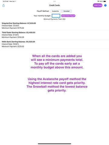 Credit Cards Payoff iPad screenshot