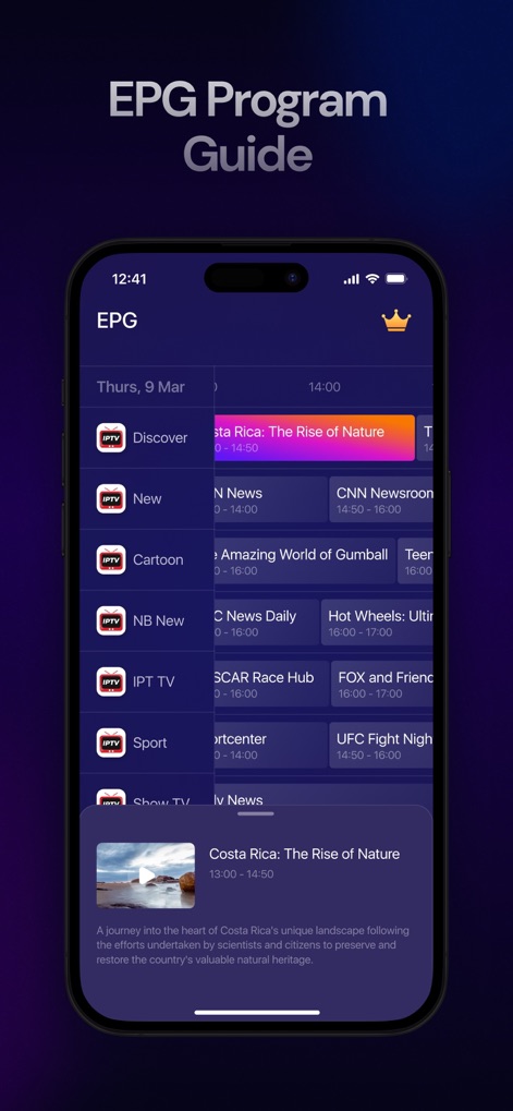 IPTV Smarters Player PRO - Die App integriert einen umfassenden EPG, der Nutzern eine klare Übersicht über Live-Sendungen mit detaillierten Zeitplänen und einer ausführlichen Programmbeschreibung ermöglicht.