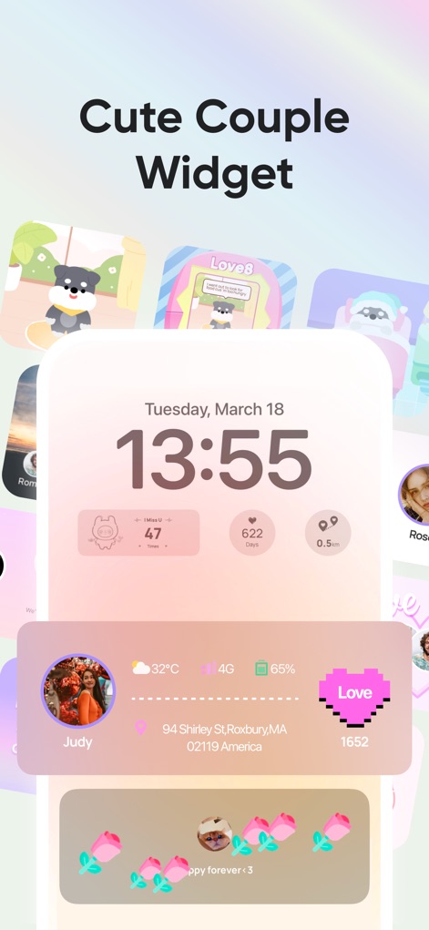 Love8 - App for Couples - View the versatile "Widget" feature that allows users to display key information like shared relationship milestones and vital partner updates directly on their home screen.
